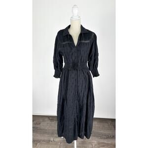 Cleobella Broderie Long Sleeve Button Front Maxi Dress Black Womens Size Small